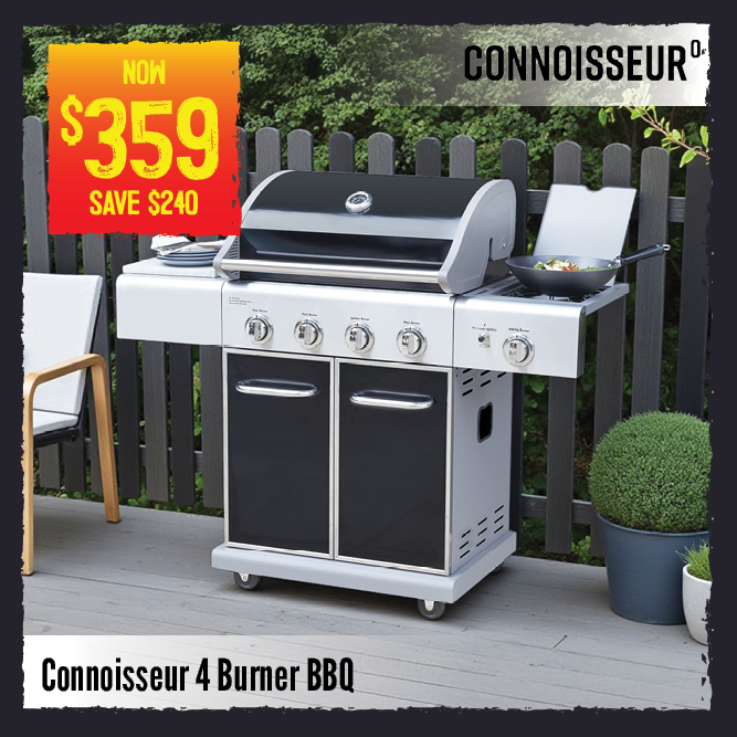 Now $359 Save $240 Connoisseur 4 Burner BBQ